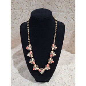 NWT J.Crew Gold-Tone Statement Necklace With Coral & Cream Floral  Motif